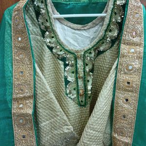 Forn Fabric Golden Glittering Kurta With Dupatta