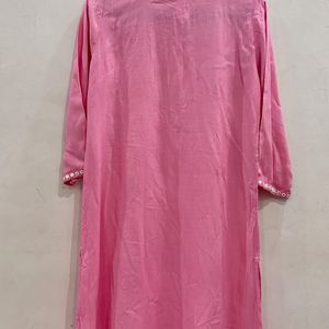 Pink Straight Embroidered Kurta