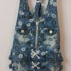 Denim Dungaree Set With Sparkly White Tshirt