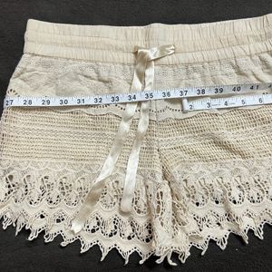 Satin Front Tie Crochet Short