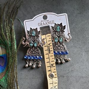 Oxidized Blue Elephant Earrings