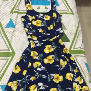 Blue Floral Flared Dress