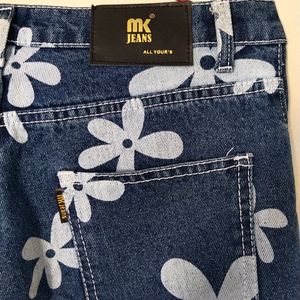 Flower Graphic Print Jeans