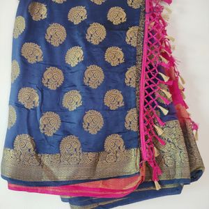 Pink And Blue Art Silk Saree For Women