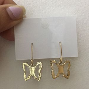 Clear Butterfly With Gold Dangling Earrings