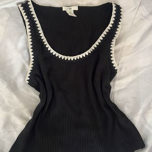 H&M embroidered neckline ribbed top