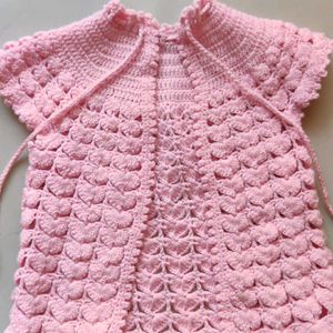 Pink Woolen Crotchet Newborn Wear