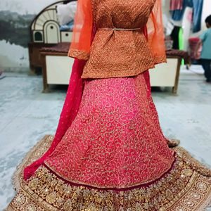 Pink Orange Heavy Embroidery Rahwari Lahenga