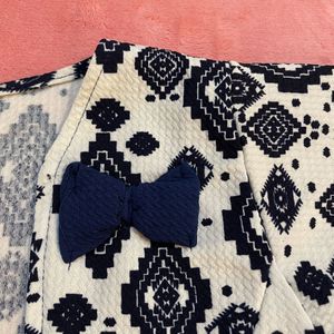 White And Navy Blue, Patterned Jacket