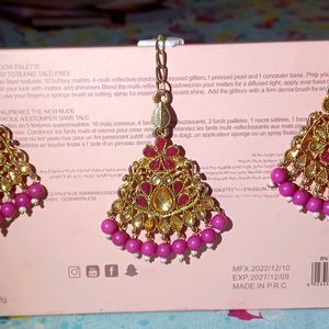 Pink Earrings With Mangtika