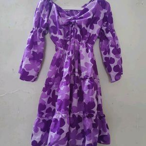 Purple Print And Flare Dress For Beautiful Women . this Dress Is For All Sizes Because It Is A Total Stretchable Cloth