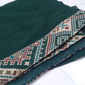 Plain Green Saree