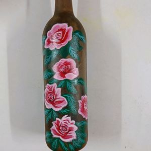 Handpainted Floral Art On Glass Bottle/ Vase