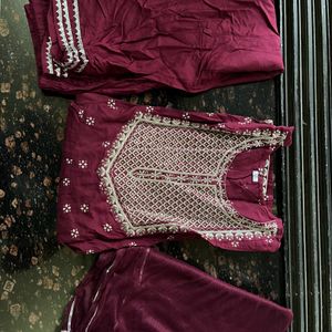 Maroon festive kurta pant dupatta set