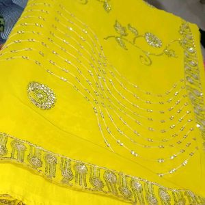 Yellow Mirror Work Saree