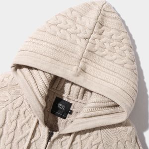 2WAY HEAVY WEIGHT CABLE KNIT HOODED ZIP-UP