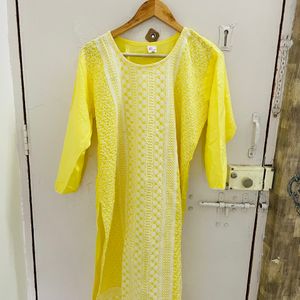 chikankari yellow kurti