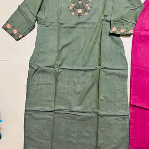 Light Green Kurta With Mauve Ankle Pant Set