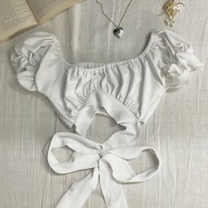 Bundle: Off Shoulder Top + White Cropped Blouse