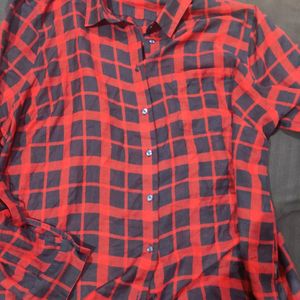 Navy Blue And Red Checks Shirt