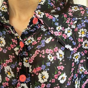 Balloon Sleeved Floral Shirt