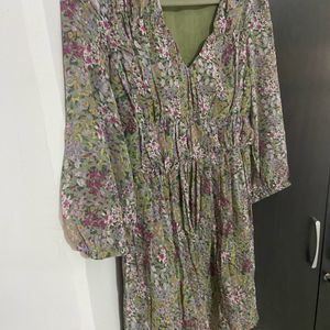 Floral Print Accordian Pleated Dress