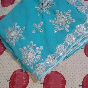 Woman Embroidery New Saree Without Blouse