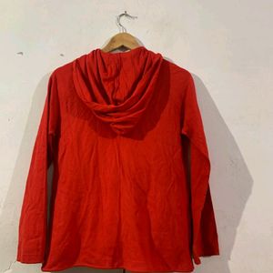 Red Oversized Sweater With Pockets And Cap