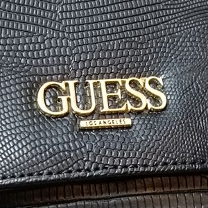 Guess Women Black Leather Metal Chain Sling Bag