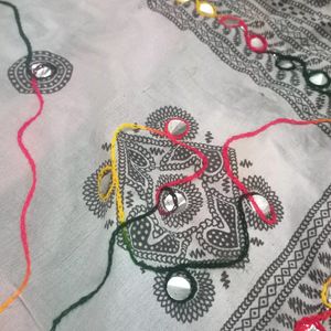 Embroided Cotton Dupatta With Mirror