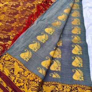 Pure Kanjeevaram Grey Silk Saree