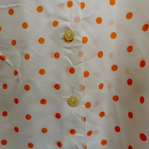 Orange Polka Dot Print S-hirt For Women's