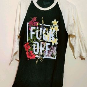 Black & Cream f*ck Off Print T-shirt For 36 Bust