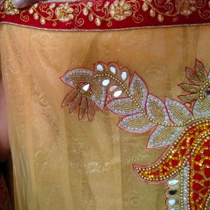 Cream And Red Lehnga