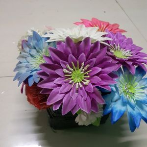 Bunch Of Artificial Flower With Wooden Basket