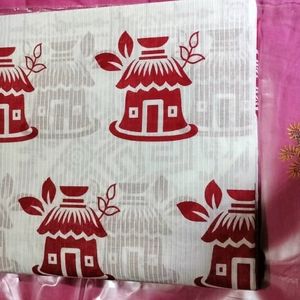 Puja Red And White Cotton Print Saree