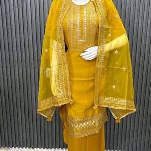 Festive Yellow, Red,Green Unstitched Kurta