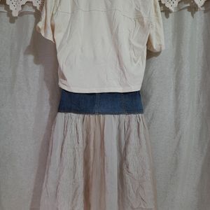 Set Of Zara Top & Flared Jean Skirt