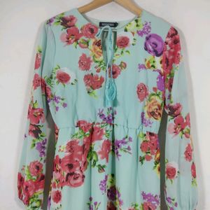 Sassafras Cyan Printed Western Dress(Women)