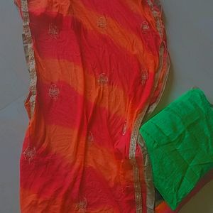 Green Silk Lehanga Ethnic Skirt With Dupatta Gotta