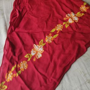 Red Scarf With Vibrant Flowers