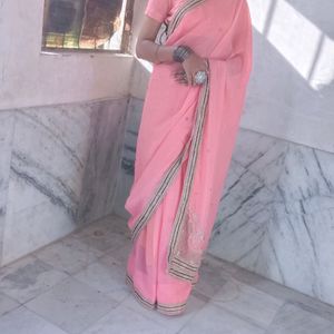 Pink Saree In Jurdoji Work