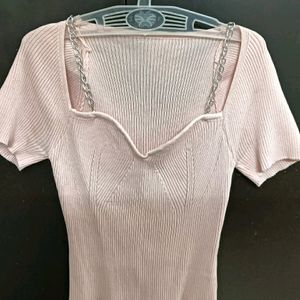 Korean Pink Top With Chain Detail