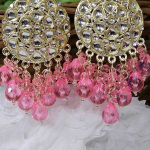 Golden Kundan With Pink Beads Earrings