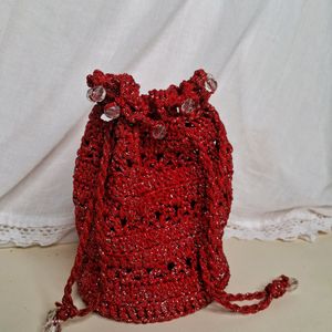 Red Zari Handwoven Crochet Bag