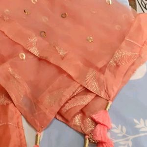 Peach Colour Kurta Plazo With Dupatta