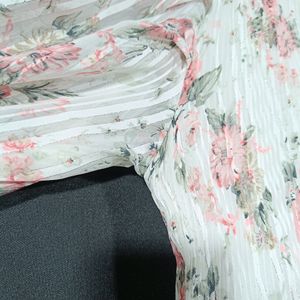 Women White and Pink Floral Printed Top | Bust 40