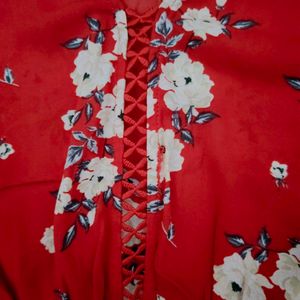 Red Floral H&M Divided Blouse