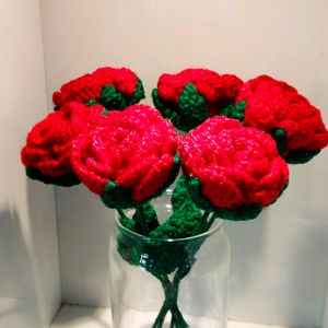 Pack Of 6 Crochet Red Rose 🌹