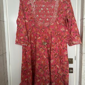 Pink Cotton 44 Kurta Sharara Set With Gota Work